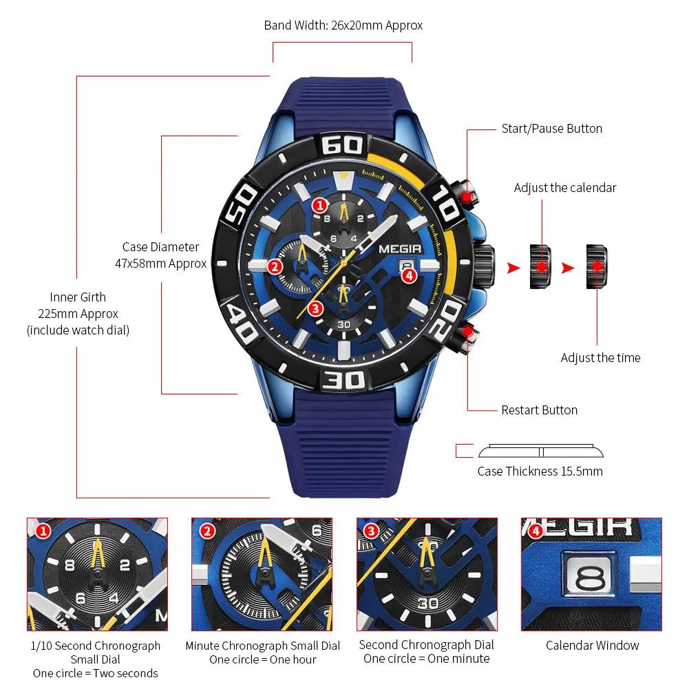 MEGIR Men Wristwatch Top Brand Luxury Silicone Strap Sport Watches Waterproof Luminous Quartz Clock Chronograph Reloj Hombre 2121 by MEGIR WATCH GROUP