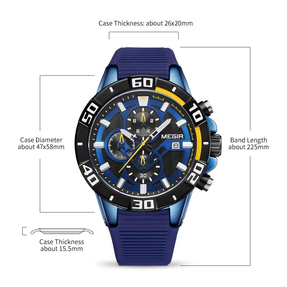 MEGIR Men Wristwatch Top Brand Luxury Silicone Strap Sport Watches Waterproof Luminous Quartz Clock Chronograph Reloj Hombre 2121 by MEGIR WATCH GROUP