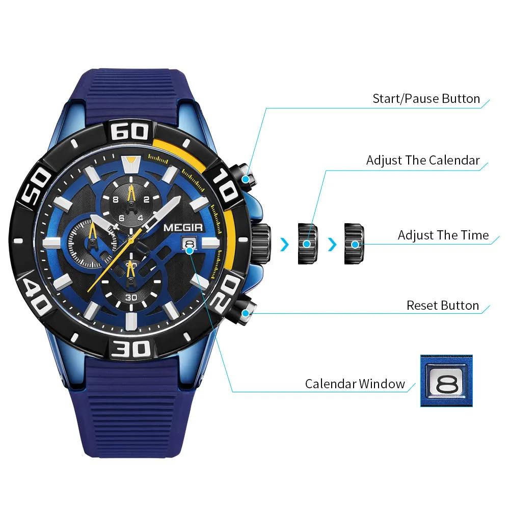 MEGIR Men Wristwatch Top Brand Luxury Silicone Strap Sport Watches Waterproof Luminous Quartz Clock Chronograph Reloj Hombre 2121 by MEGIR WATCH GROUP