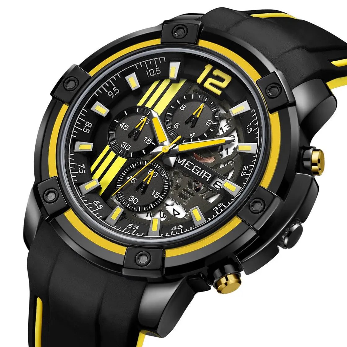 MEGIR Chronograph Mens Sport Watches with Silicone Band Big Dial Military Quartz Watch Men Clock Relogio Masculino Reloj Hombre 2097 by MEGIR WATCH GROUP