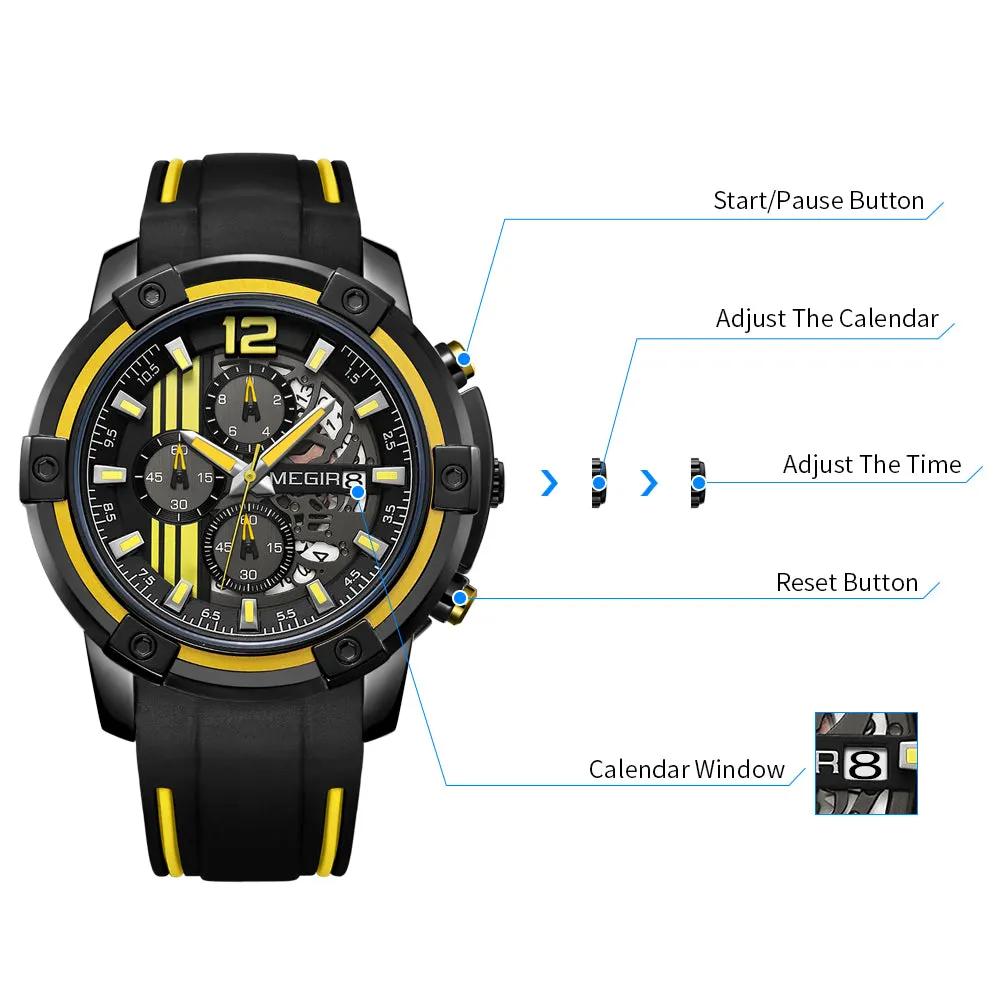MEGIR Chronograph Mens Sport Watches with Silicone Band Big Dial Military Quartz Watch Men Clock Relogio Masculino Reloj Hombre 2097 by MEGIR WATCH GROUP