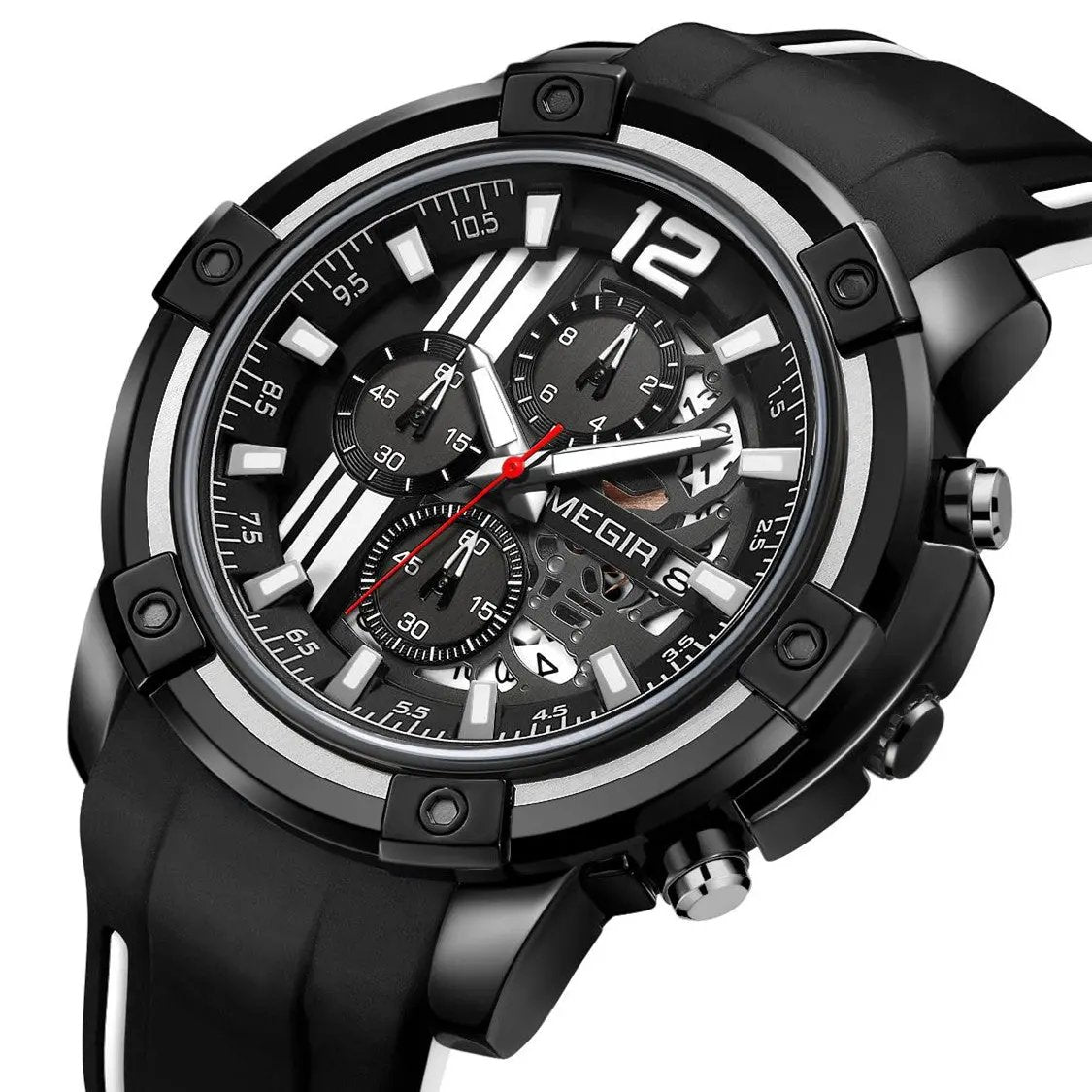MEGIR Chronograph Mens Sport Watches with Silicone Band Big Dial Military Quartz Watch Men Clock Relogio Masculino Reloj Hombre 2097 by MEGIR WATCH GROUP