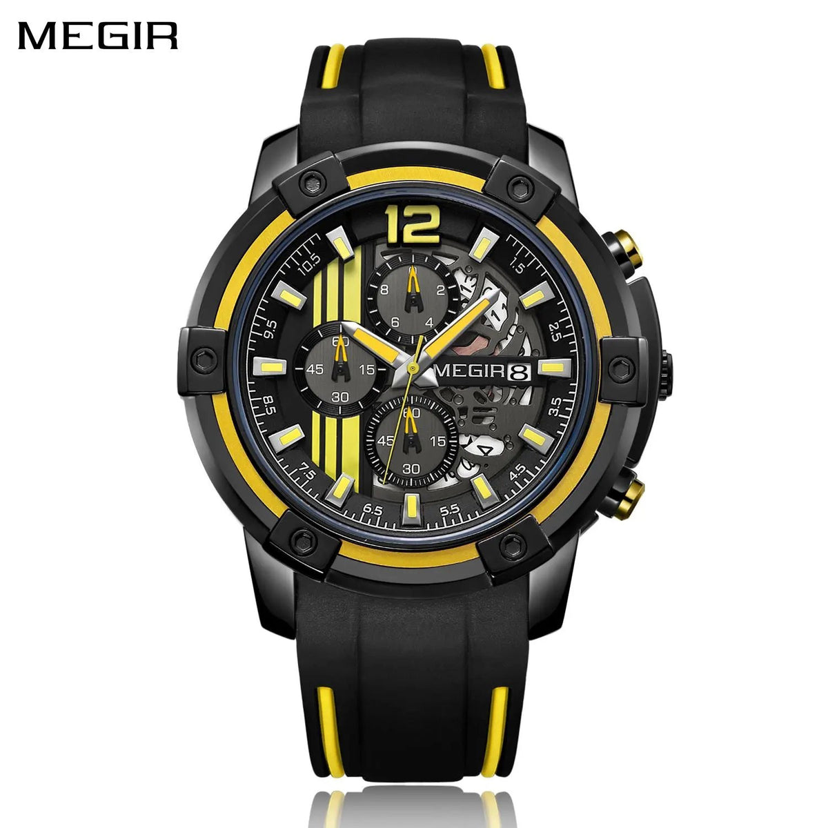 MEGIR Chronograph Mens Sport Watches with Silicone Band Big Dial Military Quartz Watch Men Clock Relogio Masculino Reloj Hombre 2097 by MEGIR WATCH GROUP