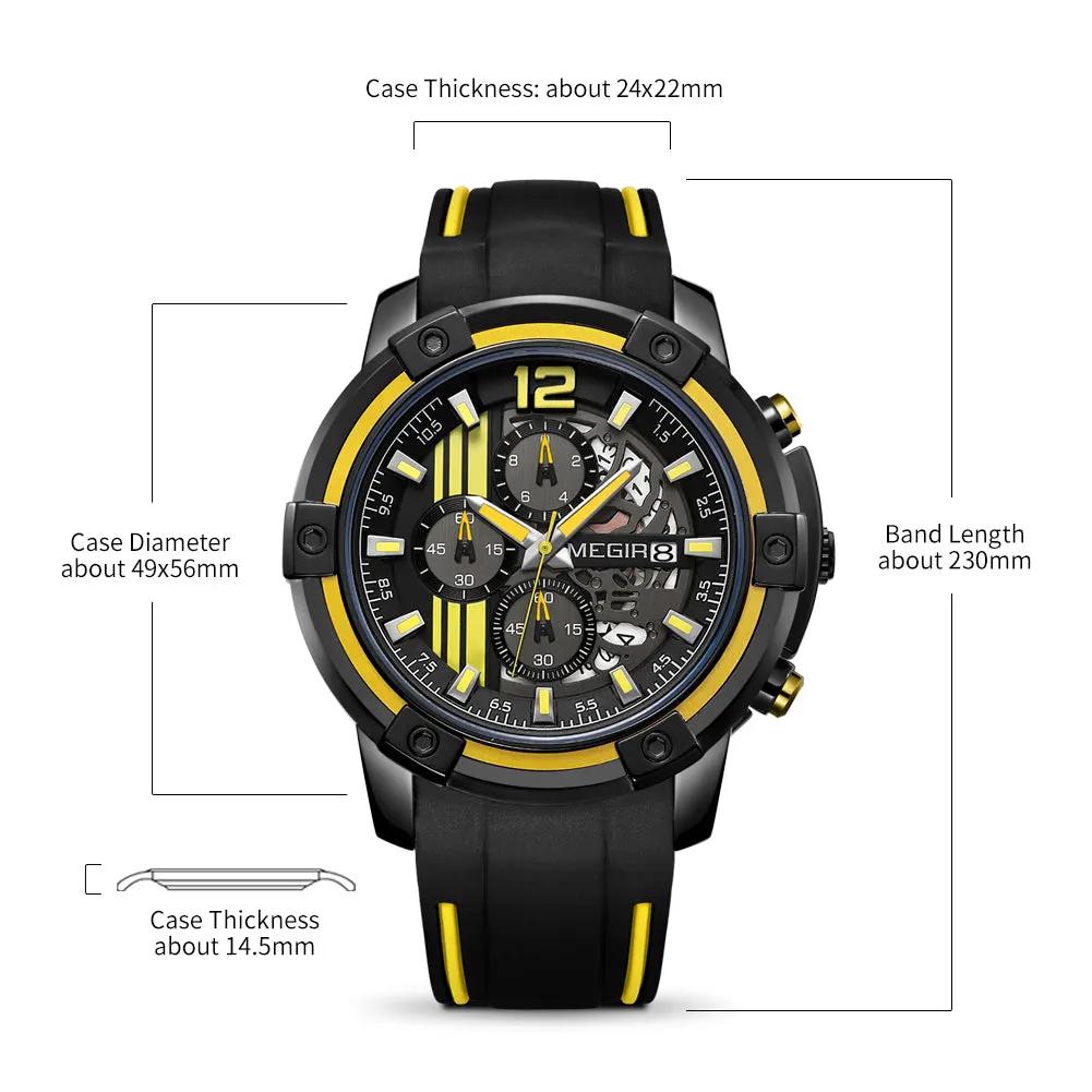 MEGIR Chronograph Mens Sport Watches with Silicone Band Big Dial Military Quartz Watch Men Clock Relogio Masculino Reloj Hombre 2097 by MEGIR WATCH GROUP
