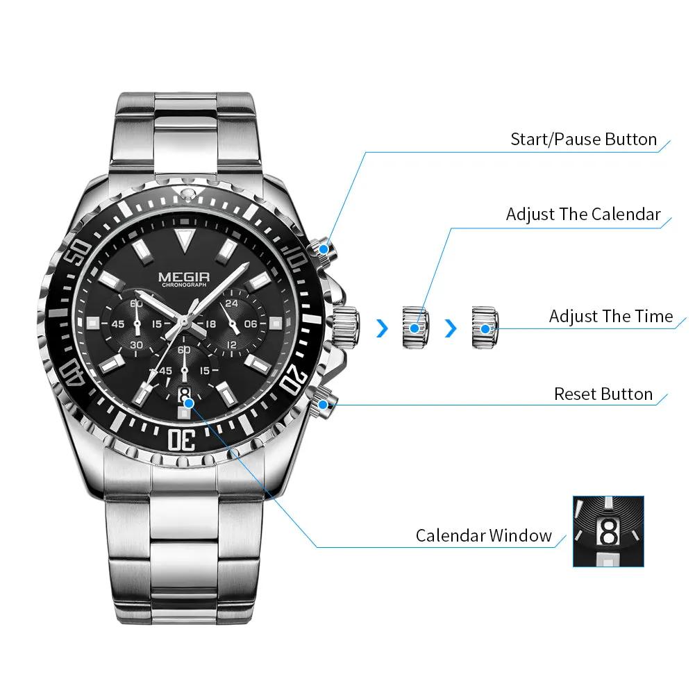 MEGIR Original Luxury Men Business Quartz Watch Stainless Steel Bracelet Chronograph Male Military Wristwatch Clock Relogio Masculino 2064 by MEGIR WATCH GROUP