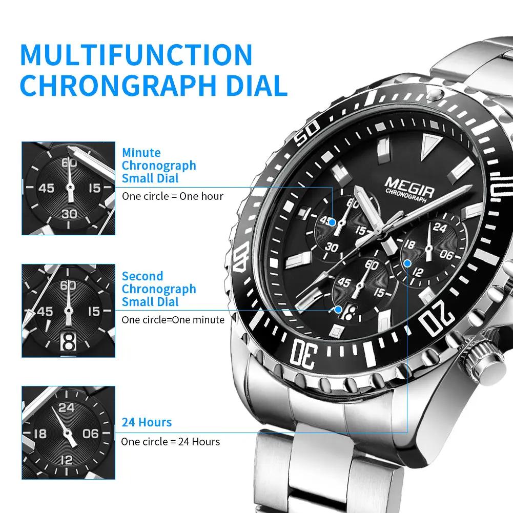MEGIR Original Luxury Men Business Quartz Watch Stainless Steel Bracelet Chronograph Male Military Wristwatch Clock Relogio Masculino 2064 by MEGIR WATCH GROUP