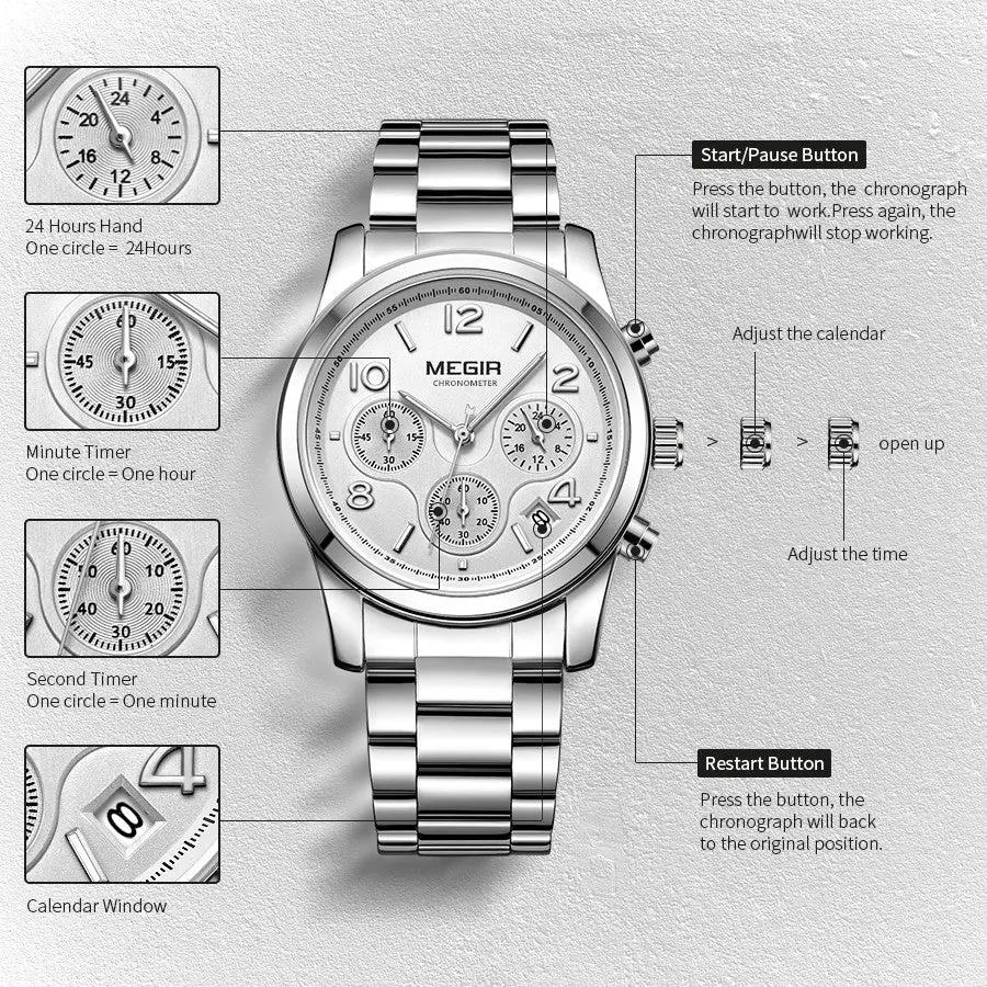 MEGIR Luxury Elegant Women Watch Stainless Steel Ladies Quartz Wristwatch Fashion Female Watches Casual Femme Relogio 2057 by MEGIR WATCH GROUP