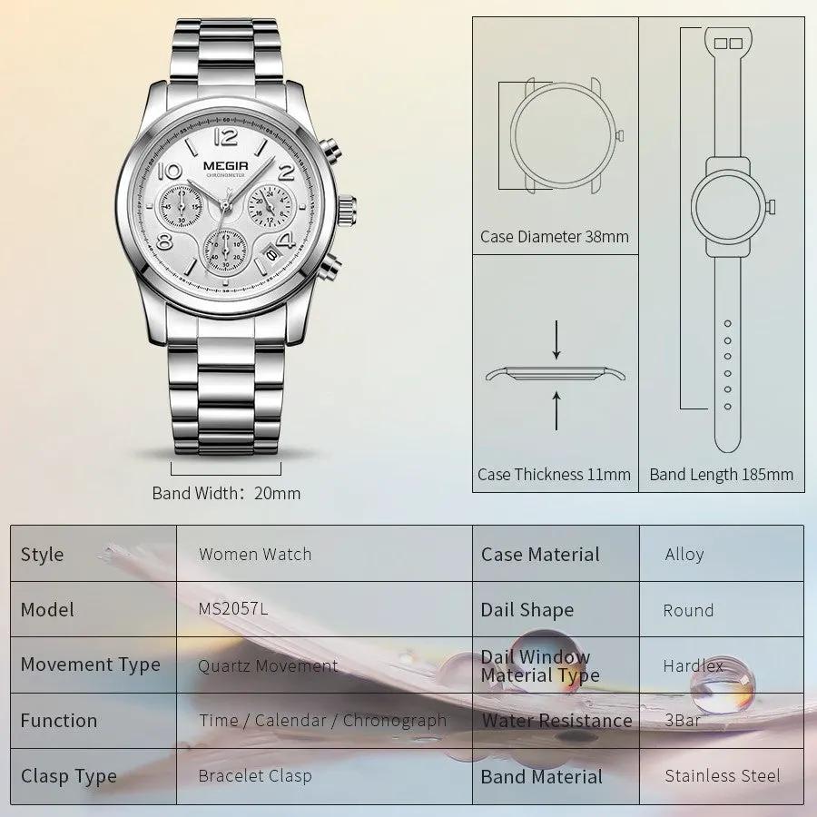 MEGIR Luxury Elegant Women Watch Stainless Steel Ladies Quartz Wristwatch Fashion Female Watches Casual Femme Relogio 2057 by MEGIR WATCH GROUP