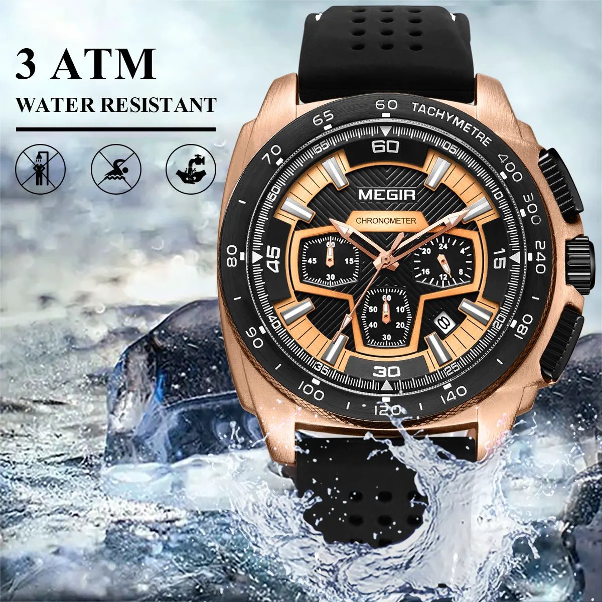 MEGIR Chronograph Men Sport Watches Fashion Silicone Strap Military Quartz Wristwatch Clock Relogio Masculino 2056 by MEGIR WATCH GROUP