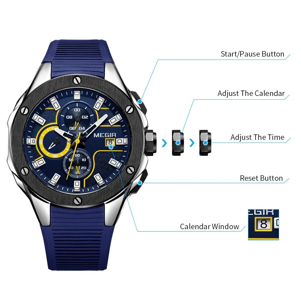 MEGIR Men Sport Military Watch Luxury Luminous Waterproof Chronograph Quartz Wristwatch Date Clock Relogio Masculino 2053 by MEGIR WATCH GROUP
