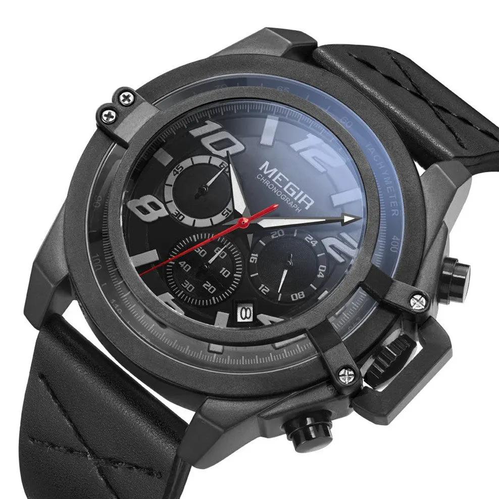 MEGIR Fashion Men Watches Leather Strap Sport Watch Chronograph Waterproof Quartz Wristwatch Clock Relogio Masculino 2052 by MEGIR WATCH GROUP