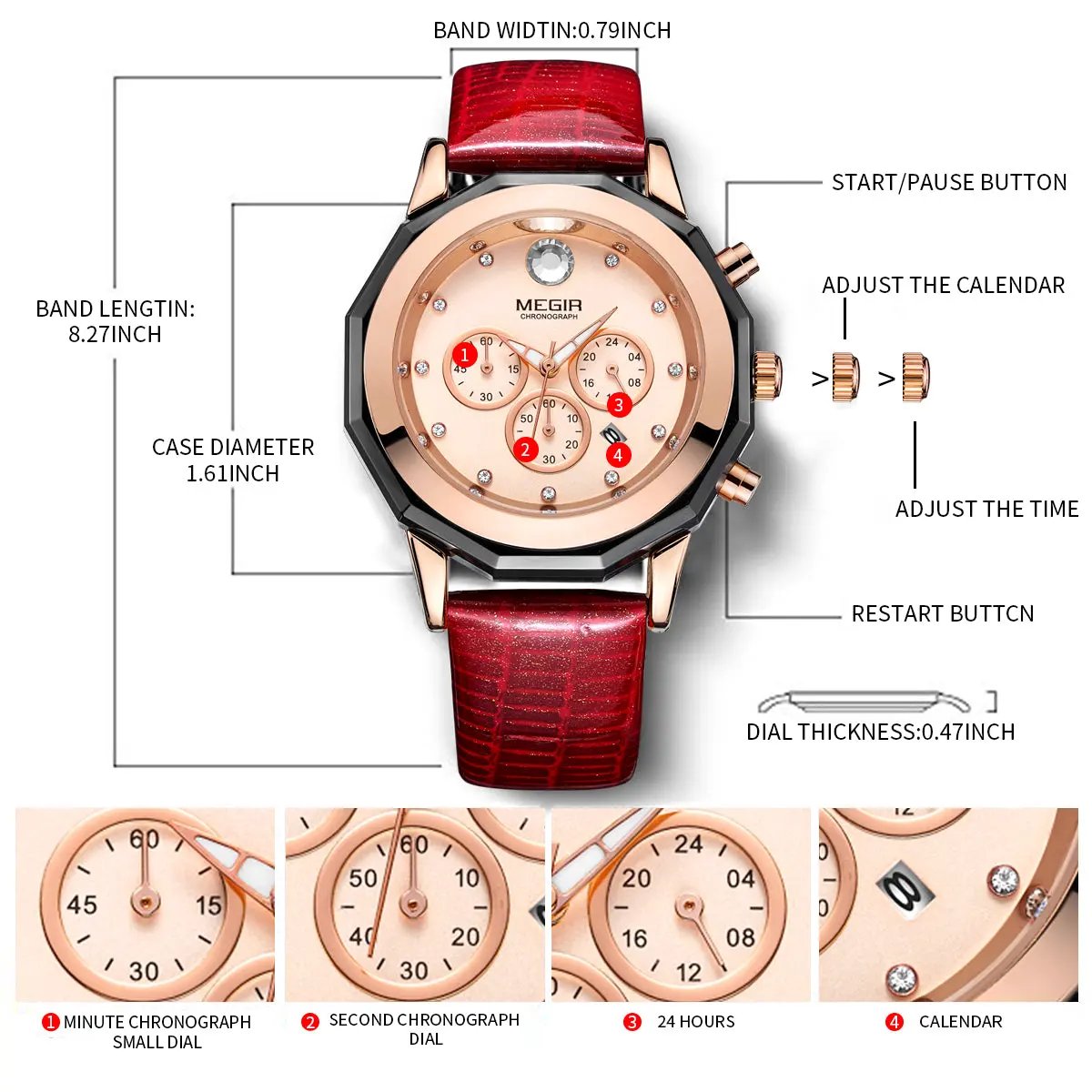 MEGIR Luxury Brand Women Bracelet Watches Ladies Fashion Quartz Sport Wristwatch Leather Dress Clock Chronograph Reloj Hombre 2042 by MEGIR WATCH GROUP