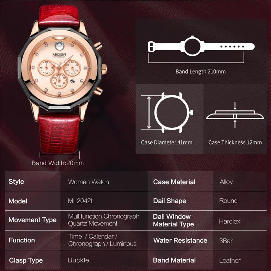 MEGIR Luxury Brand Women Bracelet Watches Ladies Fashion Quartz Sport Wristwatch Leather Dress Clock Chronograph Reloj Hombre 2042 by MEGIR WATCH GROUP