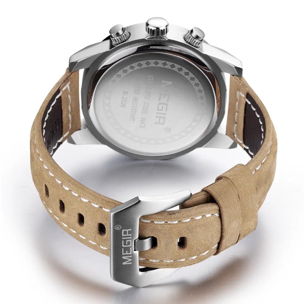 MEGIR Luxury Chronograph Men's Sport Watches Leather Strap Quartz Wristwatch Luminous Casual Male Clock Relogio Masculino 2026 by MEGIR WATCH GROUP