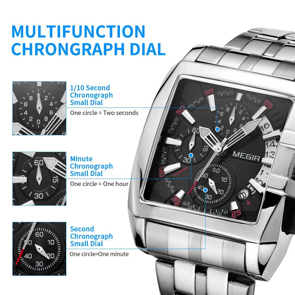 MEGIR Original Luxury Men Watch Stainless Steel Bracelet Quartz Military Wristwatch Business Watches Chronograph Big Dial Relogio Masculino 2018 by MEGIR WATCH GROUP