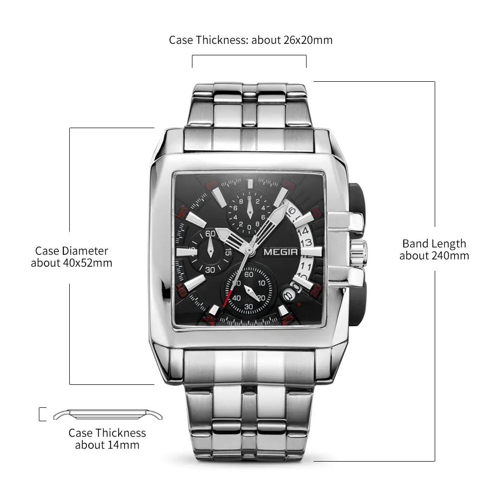MEGIR Original Luxury Men Watch Stainless Steel Bracelet Quartz Military Wristwatch Business Watches Chronograph Big Dial Relogio Masculino 2018 by MEGIR WATCH GROUP