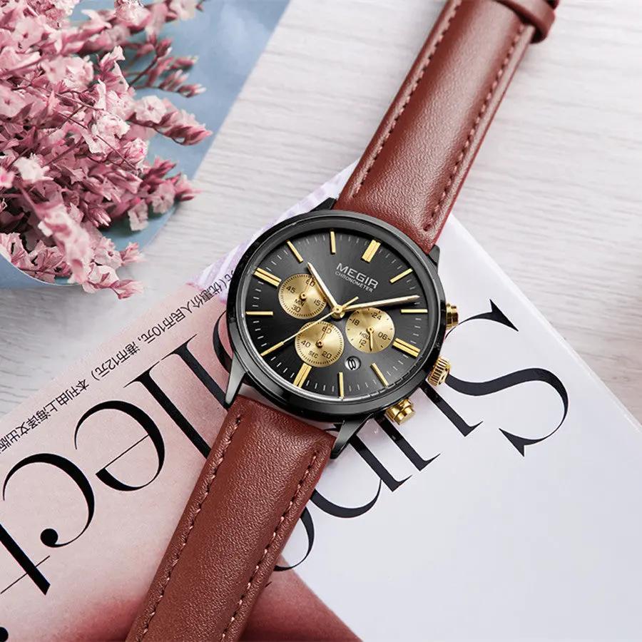 MEGIR Women Casual Watches Leather Strap Ladies Quartz Wristwatches Fashion Female Dress Clock Chronograph Relogio Feminino 2011 by MEGIR WATCH GROUP