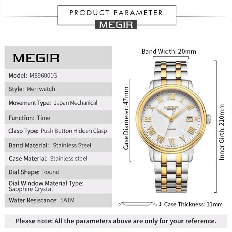 MEGIR Automatic Mechanical Watch Men Stainless Steel Watches Top Brand Luxury Business Wristwatch Male Clock Relogio Masculino 96001 by MEGIR WATCH GROUP