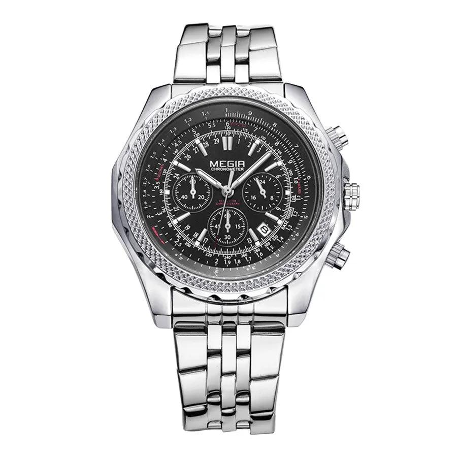 MEGIR Fashion Business Men's Watch Stainless Steel Quartz Wristwatch Calendar Big Dial Man Military Sports Chronograph Clock 2006 by MEGIR WATCH GROUP