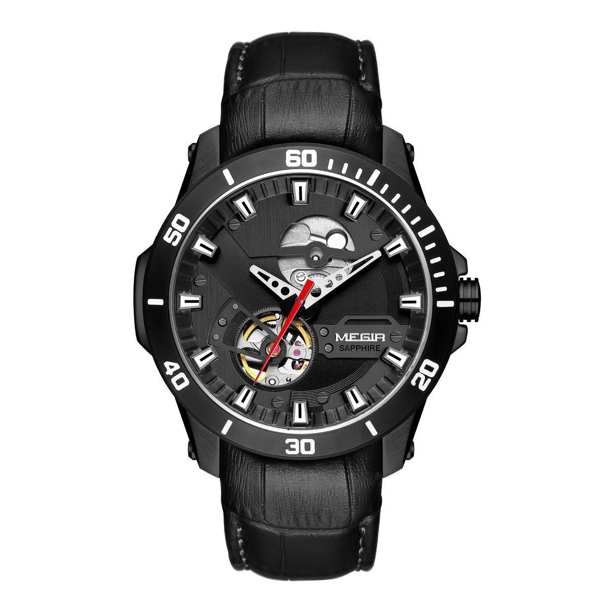 MEGIR Fashion Leather Watches for Men Sapphire Stainless Steel Automatic Mechanical Watch Sports Clock Montre Homme 62069 by MEGIR WATCH GROUP
