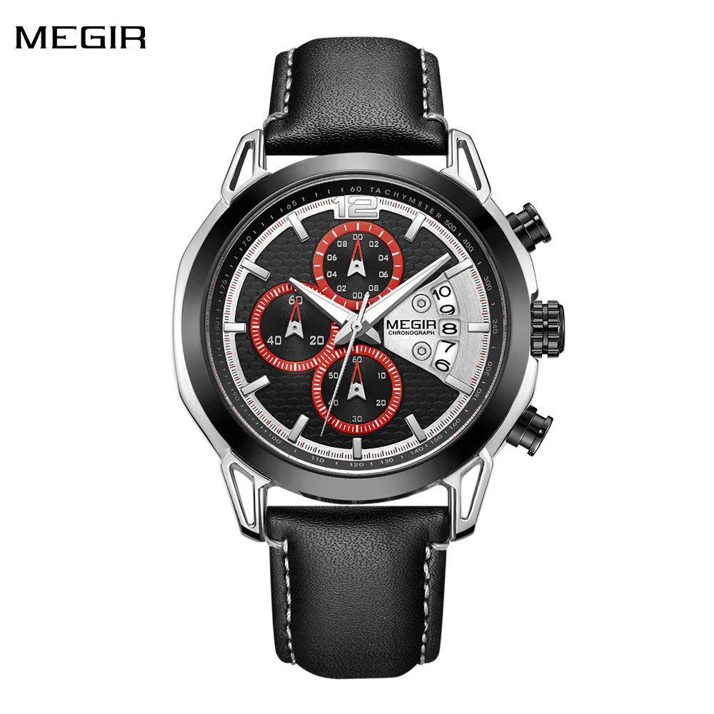 MEGIR Fashion Men Military Sport Watches Leather Strap Quartz Business Wristwatch Chronograph Waterproof Luminous Date Clock 2071 by MEGIR WATCH GROUP