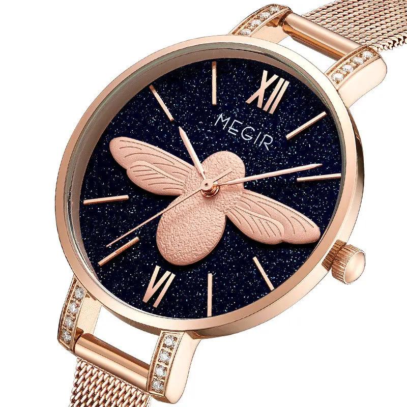 MEGIR Fashion Women Watches Top Brand Luxury Quartz Wristwatch Ladies Rose Gold Mesh Belt Business Casual Watch Reloj Mujer 7009 by MEGIR WATCH GROUP