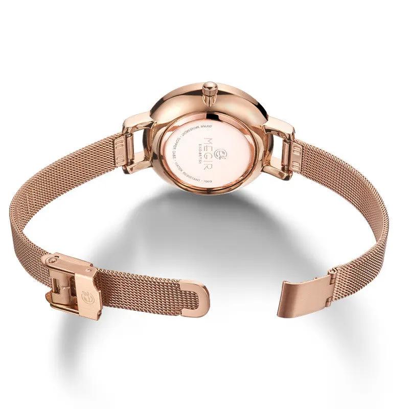 MEGIR Fashion Women Watches Top Brand Luxury Quartz Wristwatch Ladies Rose Gold Mesh Belt Business Casual Watch Reloj Mujer 7009 by MEGIR WATCH GROUP
