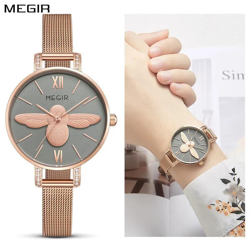 MEGIR Fashion Women Watches Top Brand Luxury Quartz Wristwatch Ladies Rose Gold Mesh Belt Business Casual Watch Reloj Mujer 7009 by MEGIR WATCH GROUP