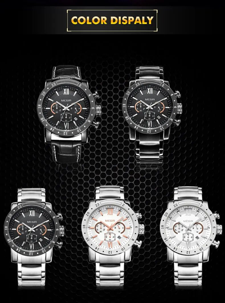 MEGIR Luxury Men's Business Watches Chronograph Waterproof Stainless Steel Quartz Watch Calendar Male Clock Reloj Hombre 3008 by MEGIR WATCH GROUP