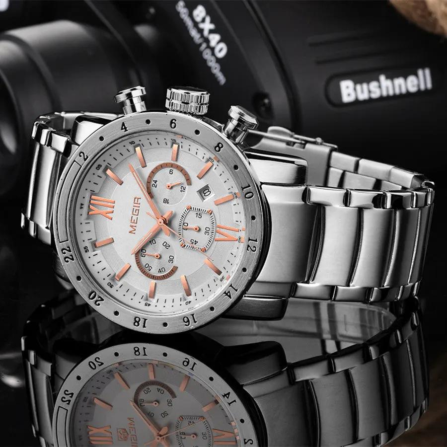 MEGIR Luxury Men's Business Watches Chronograph Waterproof Stainless Steel Quartz Watch Calendar Male Clock Reloj Hombre 3008 by MEGIR WATCH GROUP