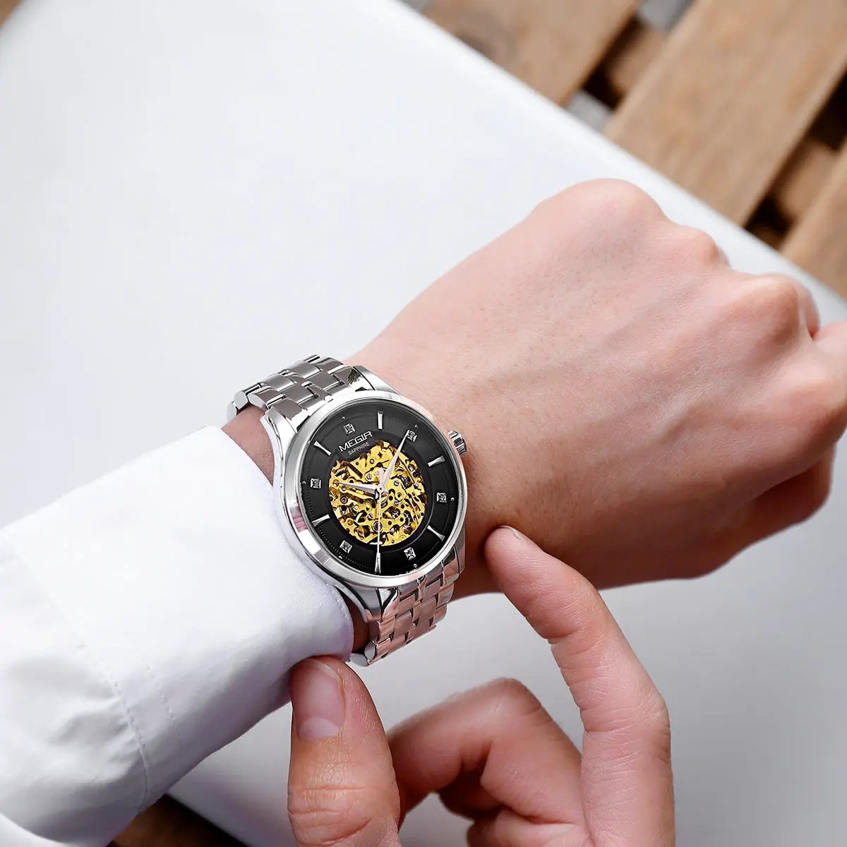 MEGIR Luxury Men Watches Waterproof Automatic Mechanical Watch Stainless Steel Sapphire Gold Business WristWatch Reloj Hombre 62058 by MEGIR WATCH GROUP