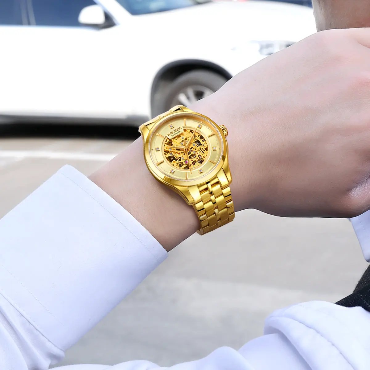 MEGIR Luxury Men Watches Waterproof Automatic Mechanical Watch Stainless Steel Sapphire Gold Business WristWatch Reloj Hombre 62058 by MEGIR WATCH GROUP