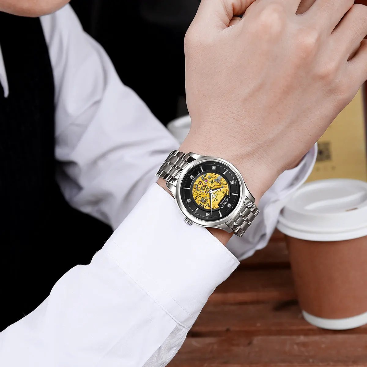 MEGIR Luxury Men Watches Waterproof Automatic Mechanical Watch Stainless Steel Sapphire Gold Business WristWatch Reloj Hombre 62058 by MEGIR WATCH GROUP