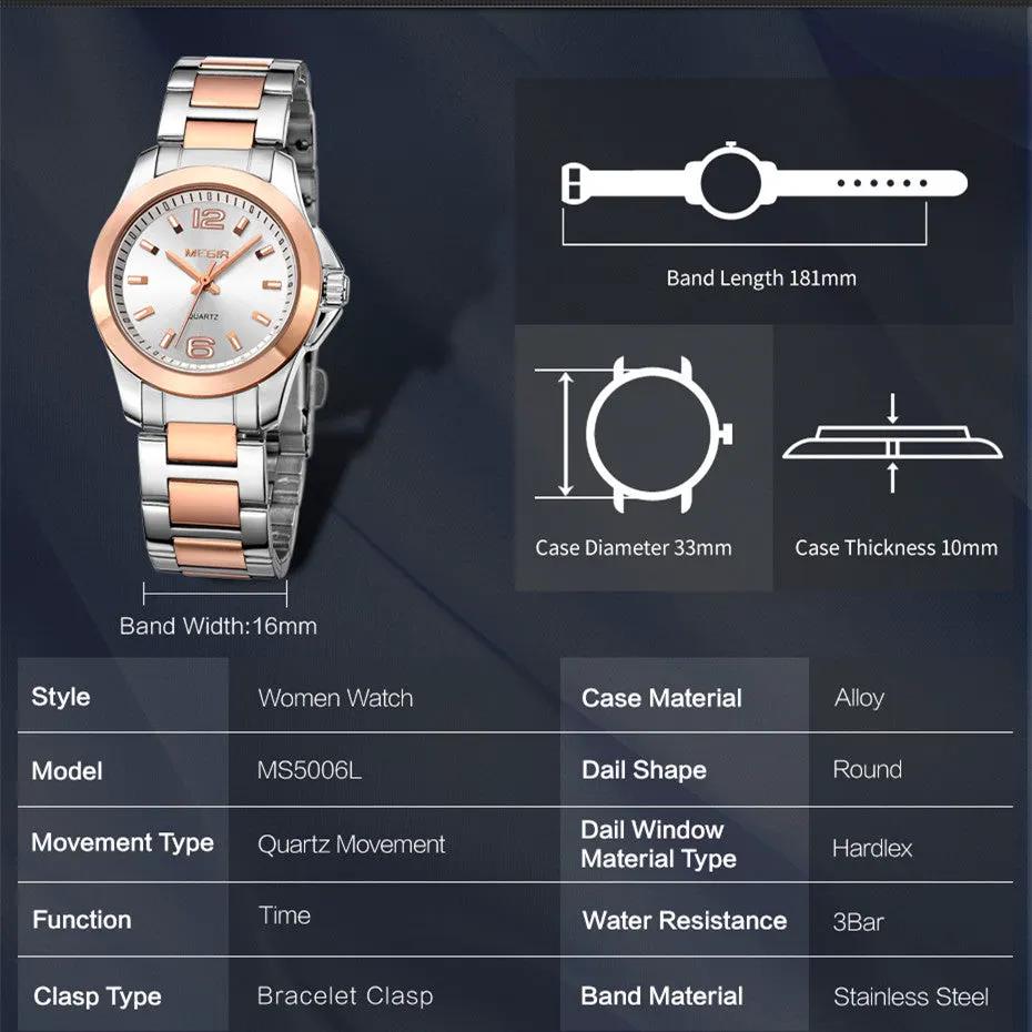 MEGIR Luxury Women Bracelet Watches Top Brand Fashion Ladies Quartz Watch Waterproof Elegant Female Wristwatch Dress Clock 5006L by MEGIR WATCH GROUP