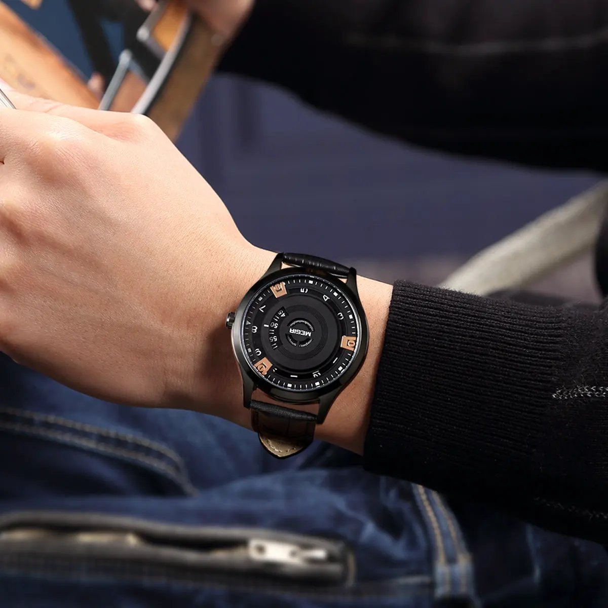 MEGIR Mens Watches Top Brand Luxury Leather Sport Military Watches Male Clock Waterproof Fashion Casual Quartz Wristwatch 1067 by MEGIR WATCH GROUP