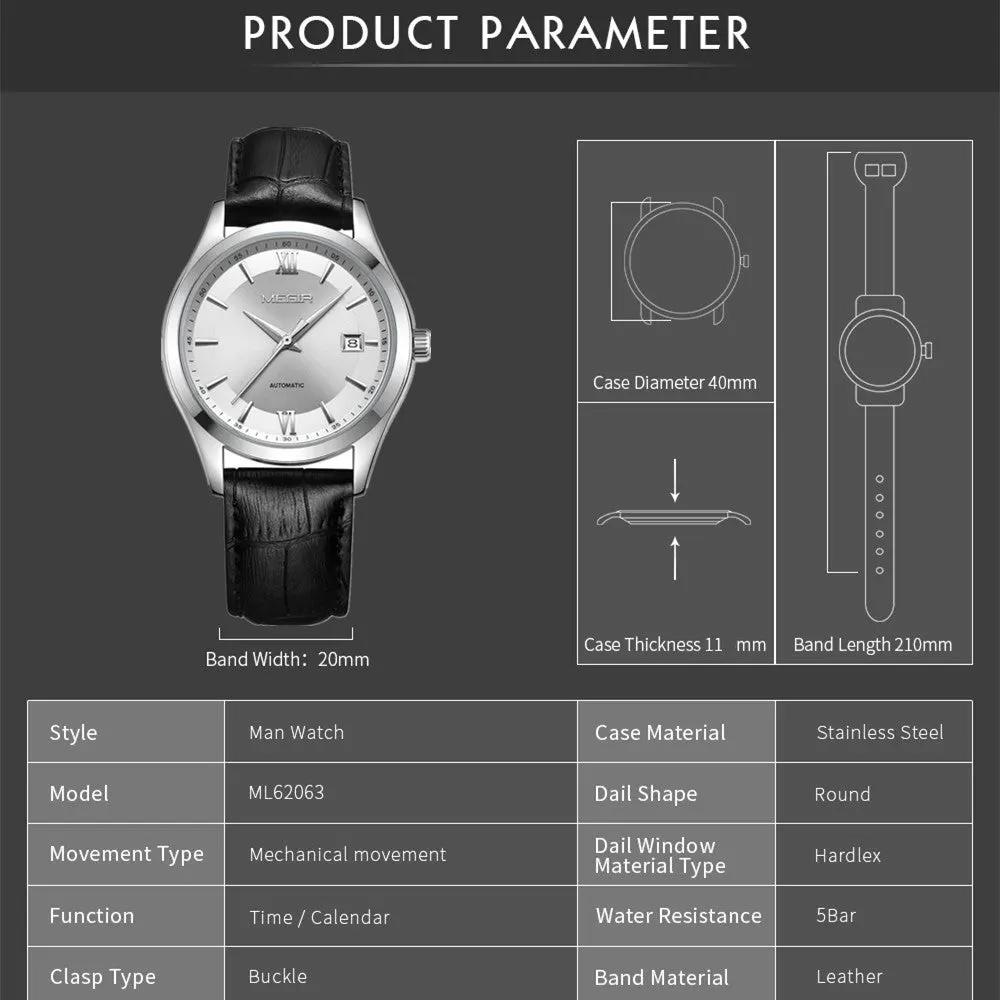 MEGIR Original Brand Men's Watches Automatic Mechanical Watch 5Bar Waterproof Leather Luxury Wristwatch Clock Relogio Masculino 62063 by MEGIR WATCH GROUP