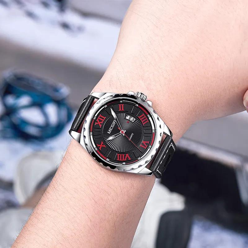 MEGIR Sport Men Watch Top Brand Leather Quartz Watches Man Clock Time Fashion Military Wristwatches Calendar Reloj Hombre 1019 by MEGIR WATCH GROUP