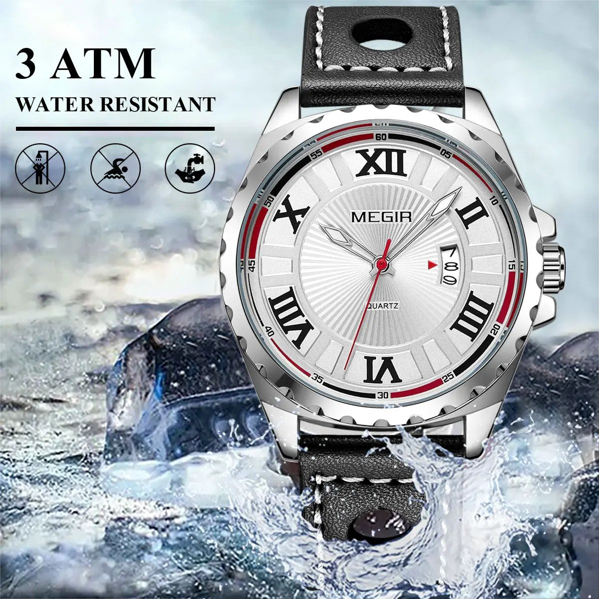 MEGIR Sport Men Watch Top Brand Leather Quartz Watches Man Clock Time Fashion Military Wristwatches Calendar Reloj Hombre 1019 by MEGIR WATCH GROUP