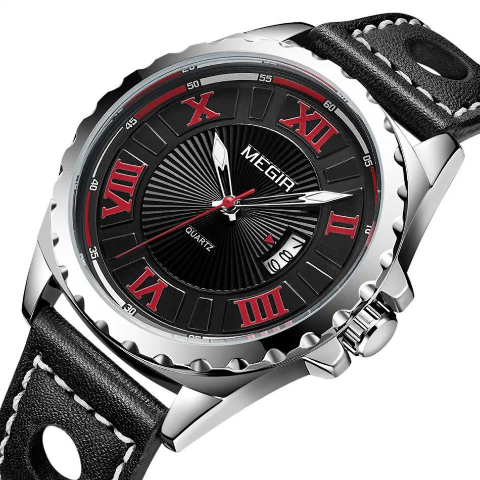 MEGIR Sport Men Watch Top Brand Leather Quartz Watches Man Clock Time Fashion Military Wristwatches Calendar Reloj Hombre 1019 by MEGIR WATCH GROUP