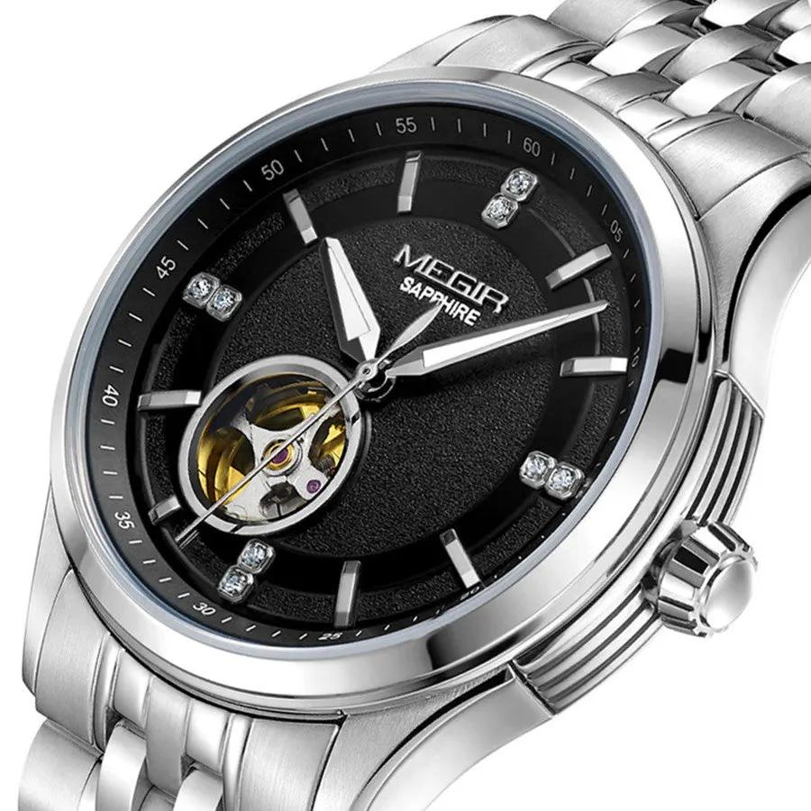 MEGIR Top Brand Luxury Business Watch Men Stainless Steel Waterproof Automatic Mechanical WristWatch Clock Big Dial Montre Homme 62055 by MEGIR WATCH GROUP