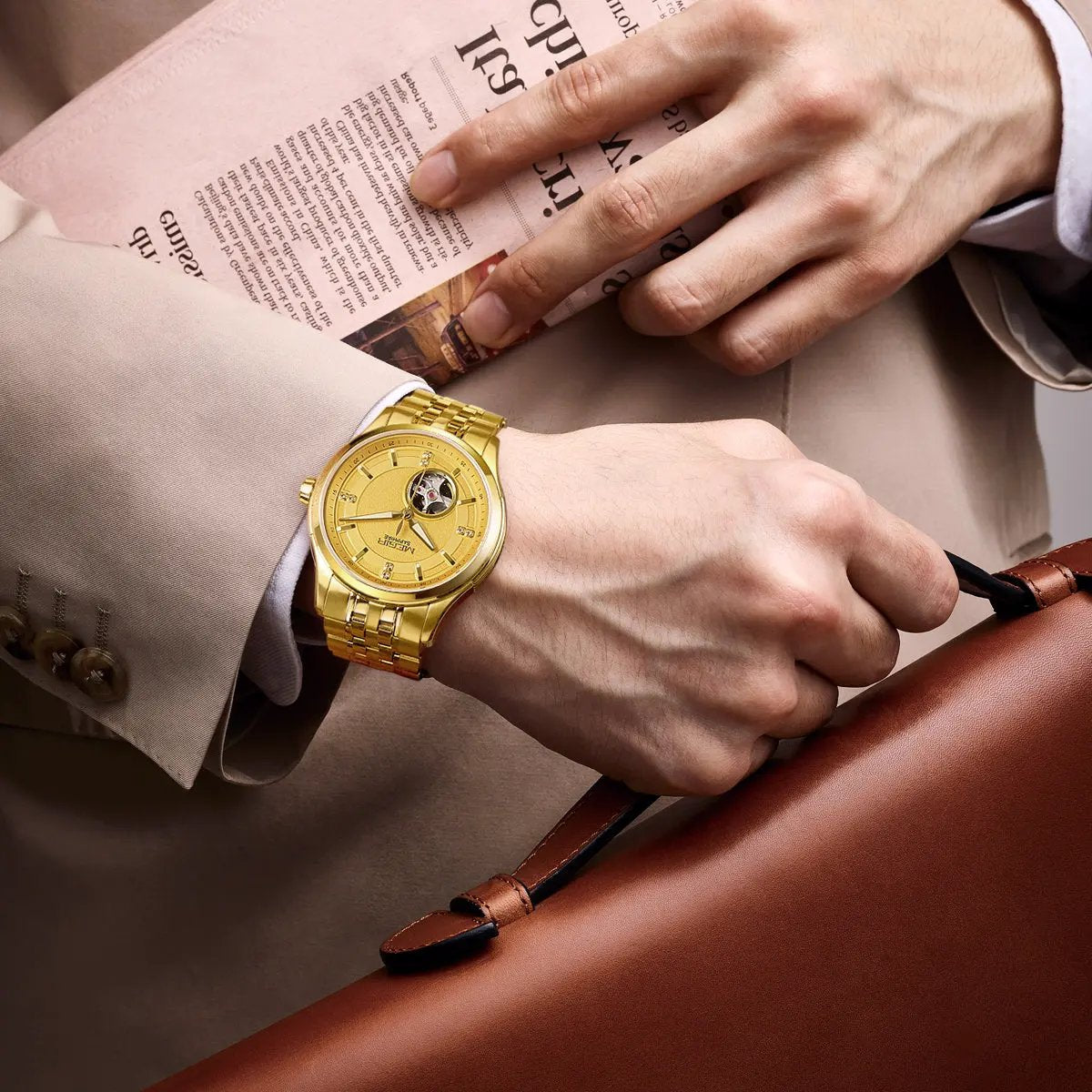 MEGIR Top Brand Luxury Business Watch Men Stainless Steel Waterproof Automatic Mechanical WristWatch Clock Big Dial Montre Homme 62055 by MEGIR WATCH GROUP