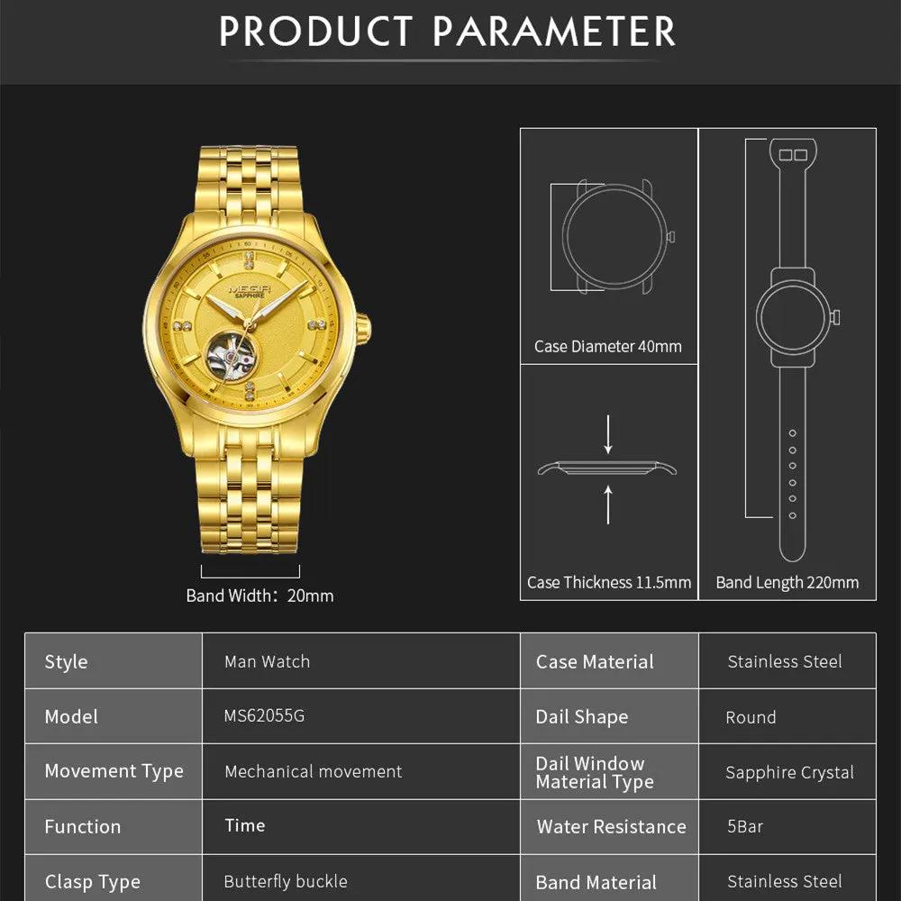 MEGIR Top Brand Luxury Business Watch Men Stainless Steel Waterproof Automatic Mechanical WristWatch Clock Big Dial Montre Homme 62055 by MEGIR WATCH GROUP