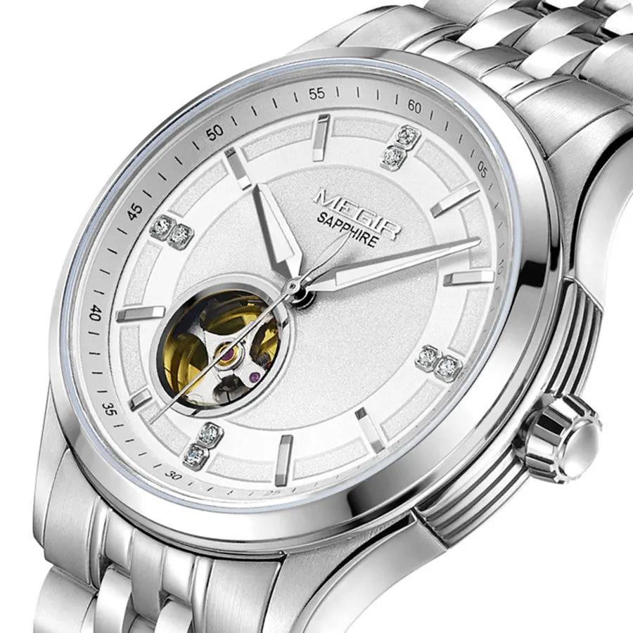MEGIR Top Brand Luxury Business Watch Men Stainless Steel Waterproof Automatic Mechanical WristWatch Clock Big Dial Montre Homme 62055 by MEGIR WATCH GROUP