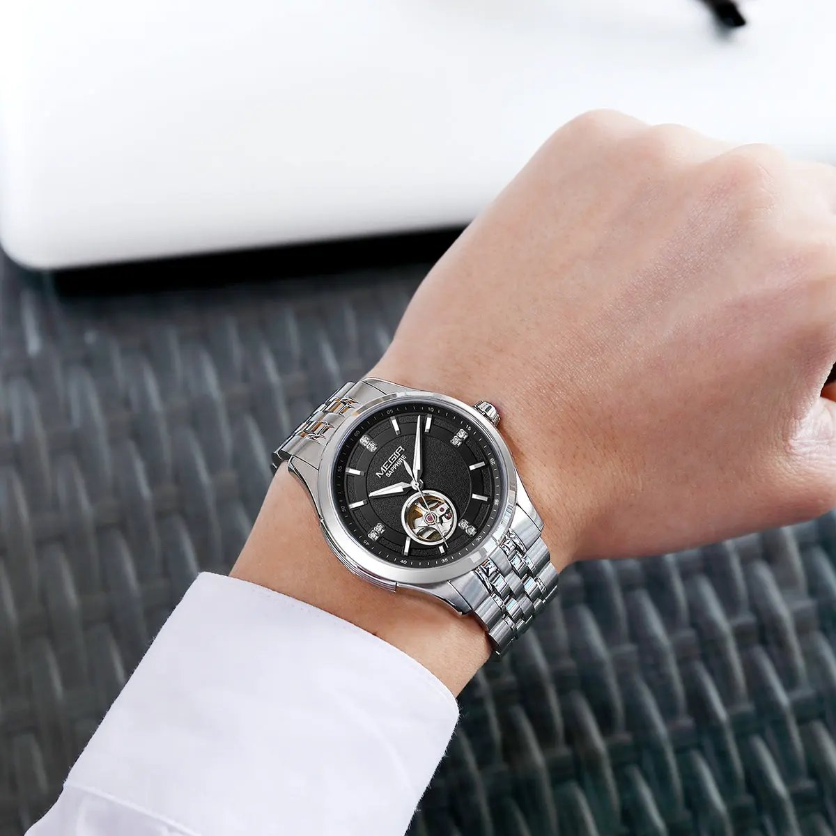 MEGIR Top Brand Luxury Business Watch Men Stainless Steel Waterproof Automatic Mechanical WristWatch Clock Big Dial Montre Homme 62055 by MEGIR WATCH GROUP
