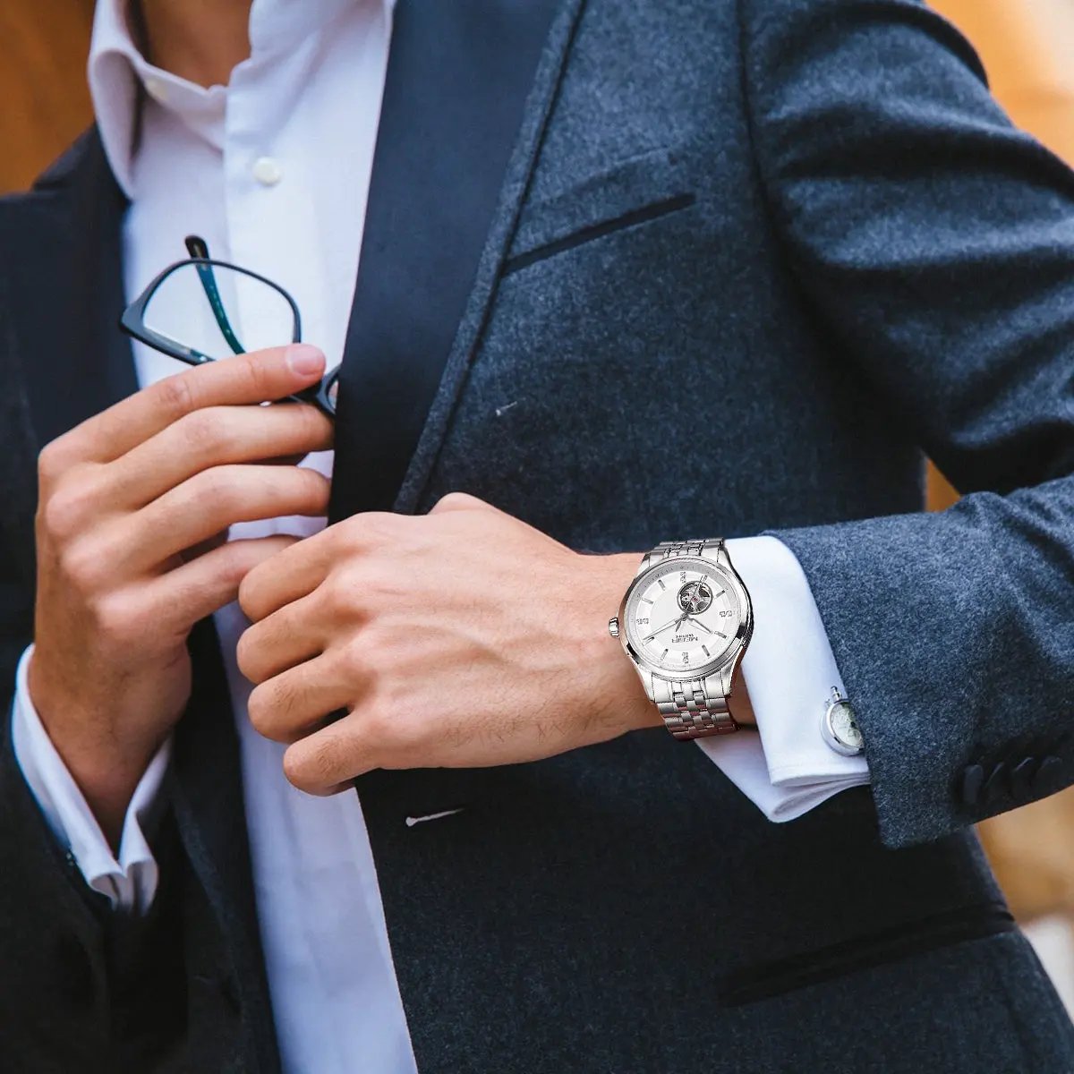 MEGIR Top Brand Luxury Business Watch Men Stainless Steel Waterproof Automatic Mechanical WristWatch Clock Big Dial Montre Homme 62055 by MEGIR WATCH GROUP