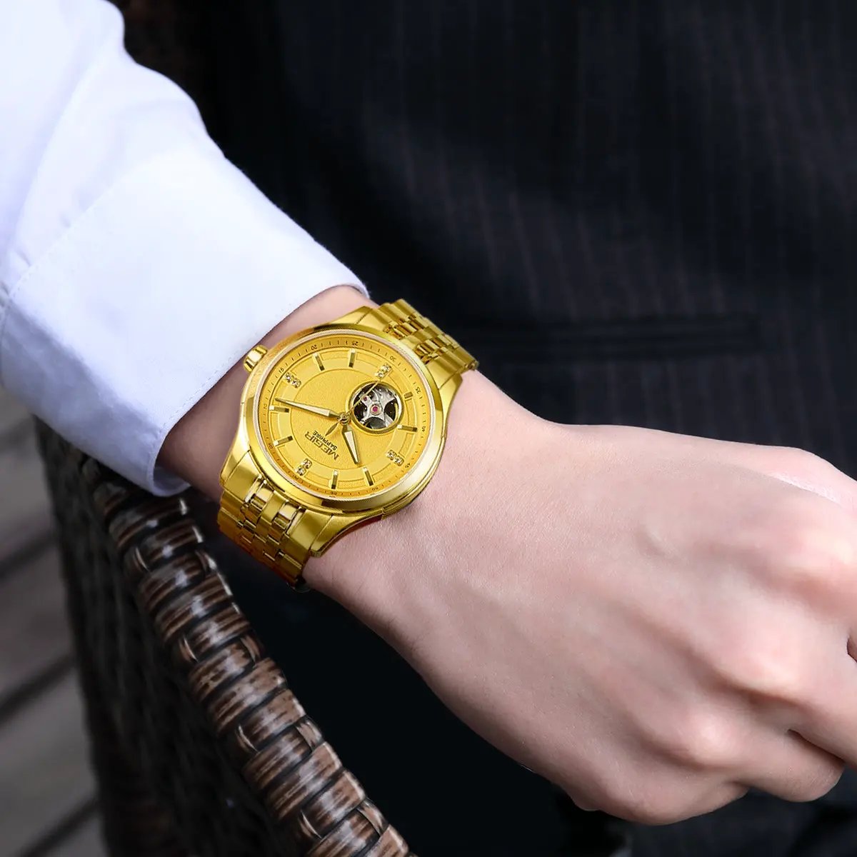 MEGIR Top Brand Luxury Business Watch Men Stainless Steel Waterproof Automatic Mechanical WristWatch Clock Big Dial Montre Homme 62055 by MEGIR WATCH GROUP
