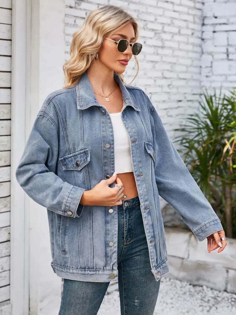 Button Up Long Sleeve Denim Jacket by Partner Label