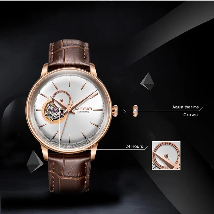 MEGIR Automatic Men's Watch Mechanical Movement Leather Strap Luxury Business Watches 5ATM Waterproof Big Dial Clock Wristwatch 62057 by MEGIR WATCH GROUP