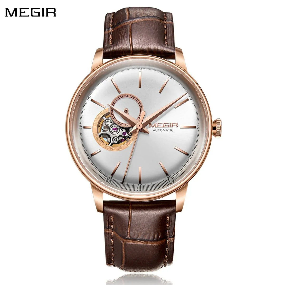 MEGIR Automatic Men's Watch Mechanical Movement Leather Strap Luxury Business Watches 5ATM Waterproof Big Dial Clock Wristwatch 62057 by MEGIR WATCH GROUP