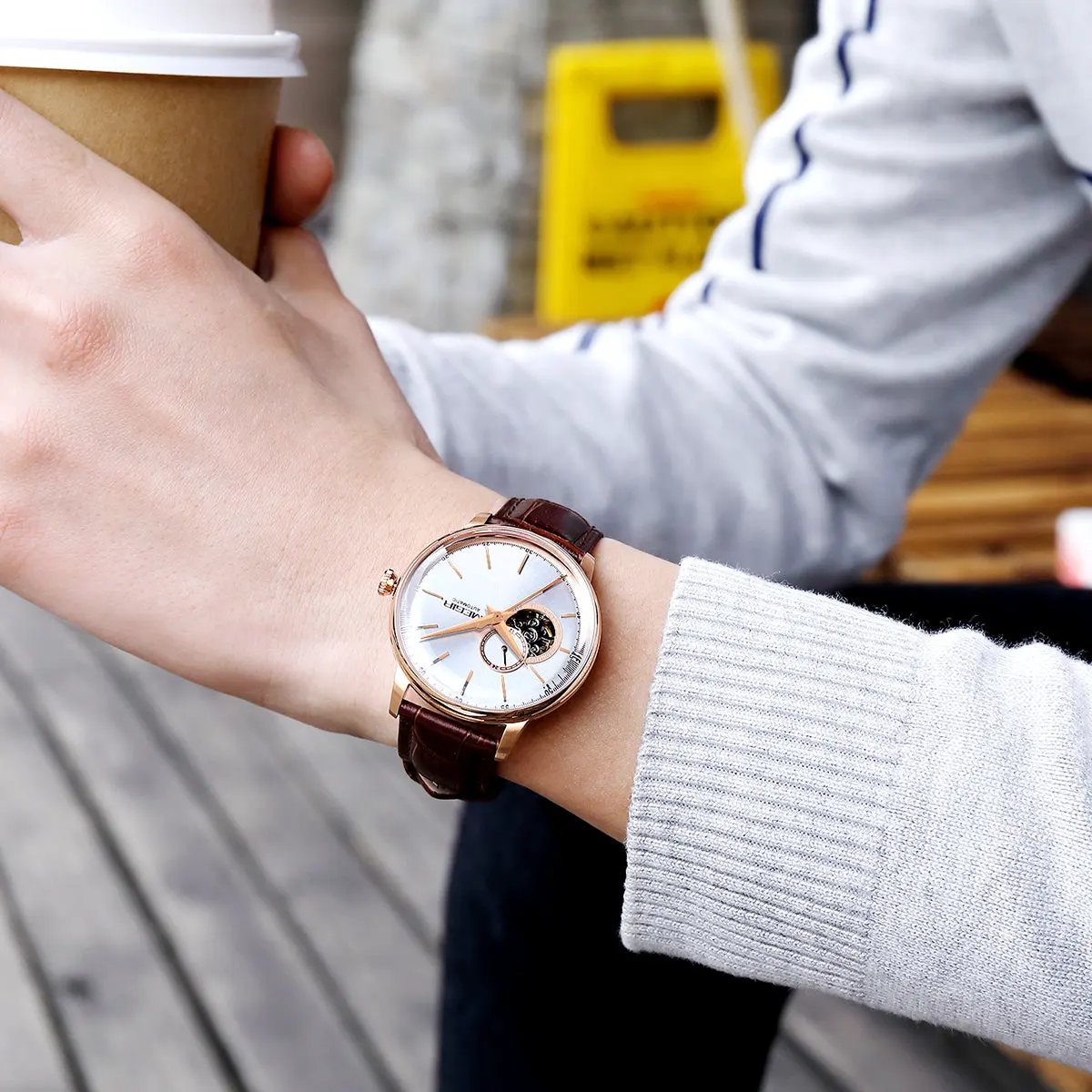 MEGIR Automatic Men's Watch Mechanical Movement Leather Strap Luxury Business Watches 5ATM Waterproof Big Dial Clock Wristwatch 62057 by MEGIR WATCH GROUP
